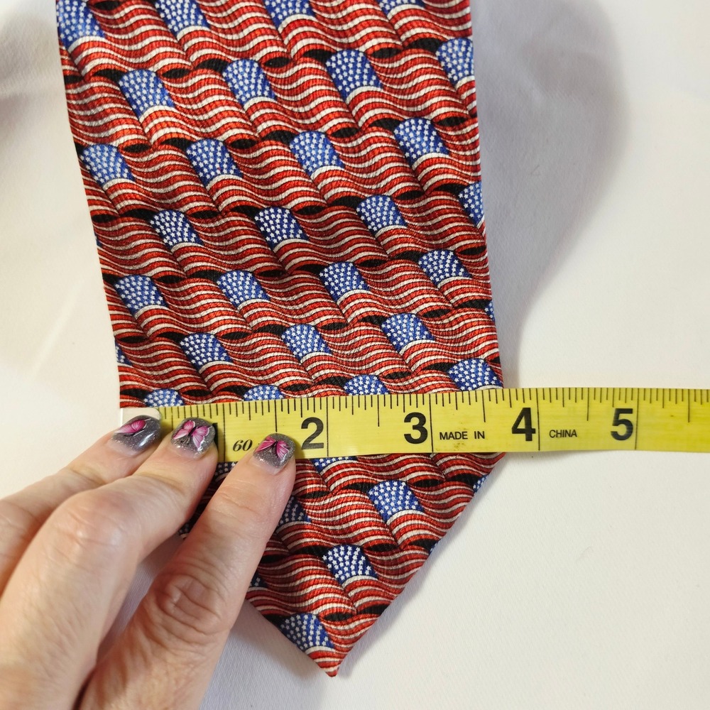 Umberto Bossi & Stonehenge Necktie Men OS Blue Red American Flag Silk Lot 2pc - Picture 8 of 9